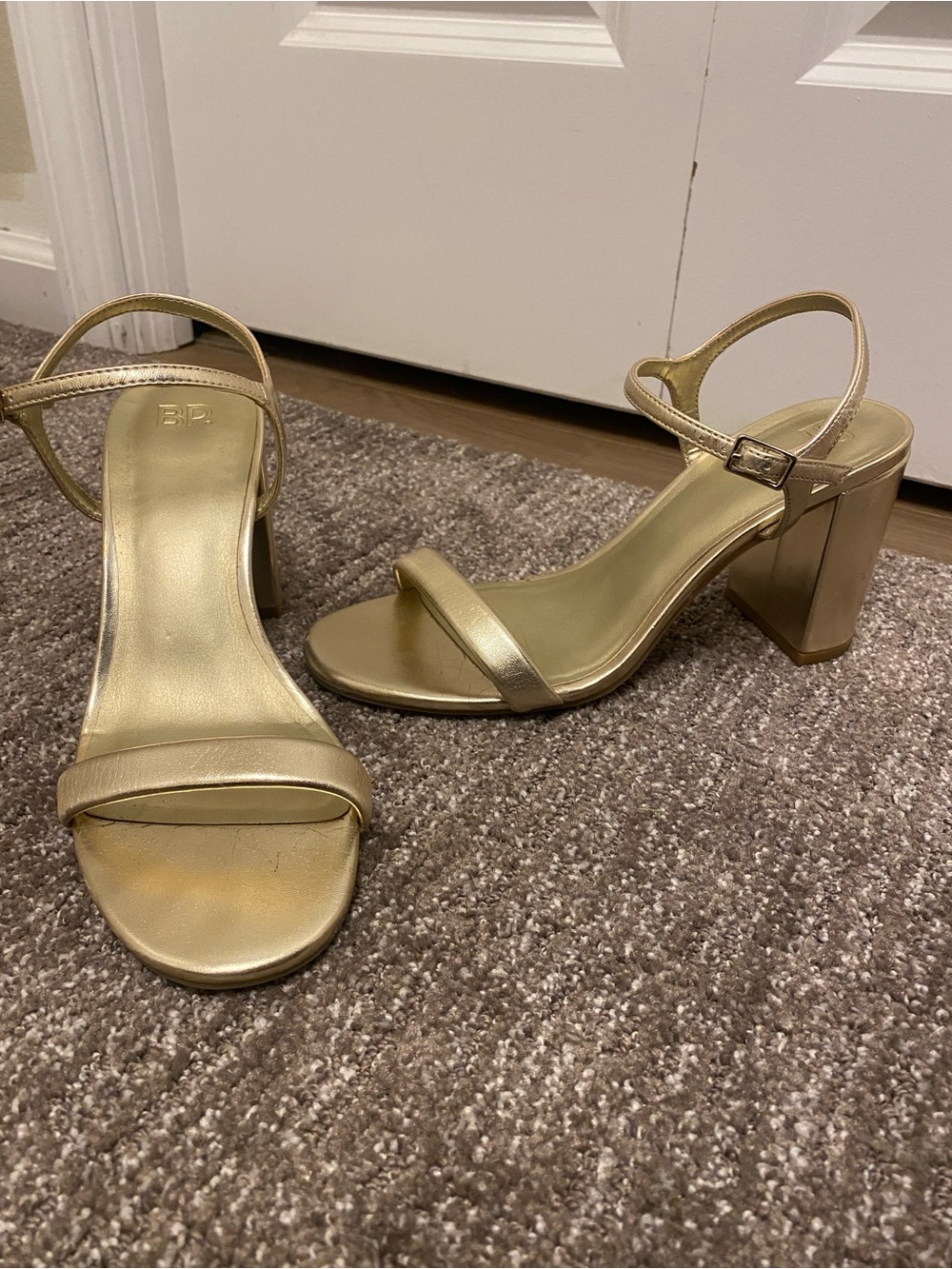 bp Metallic Gold Ankle-Strap Block Heels